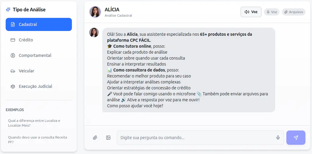 Assistente Alícia — chat de análise